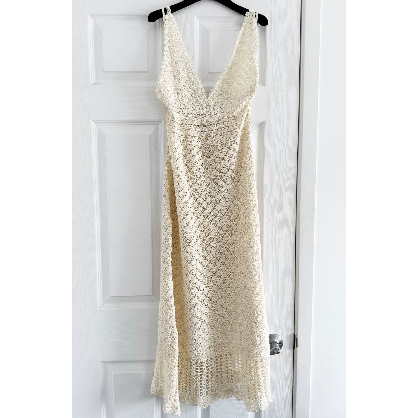 Helen Jon "Claudia" Crochet Midi Dress in Ivory, size Small