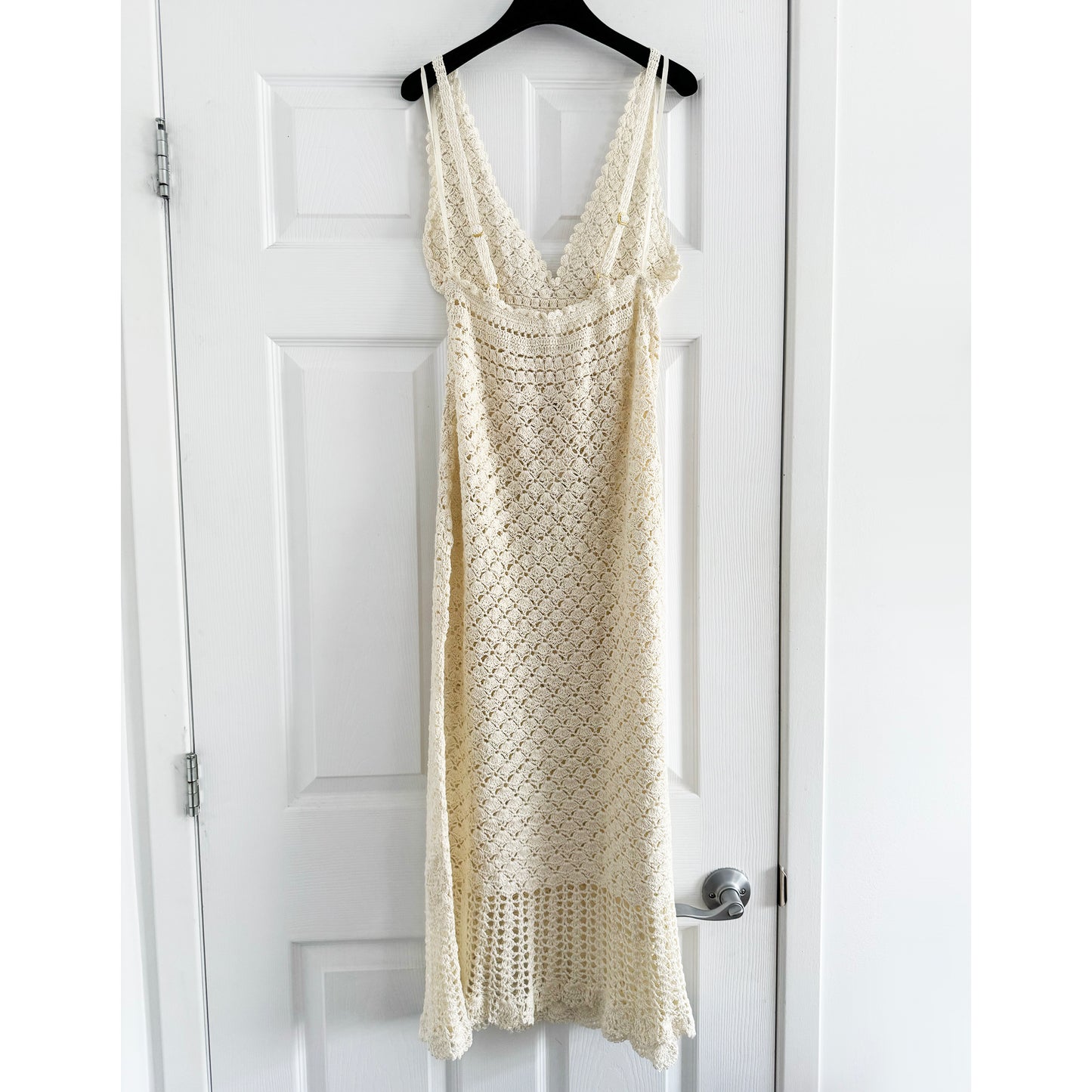 Helen Jon "Claudia" Crochet Midi Dress in Ivory, size Small