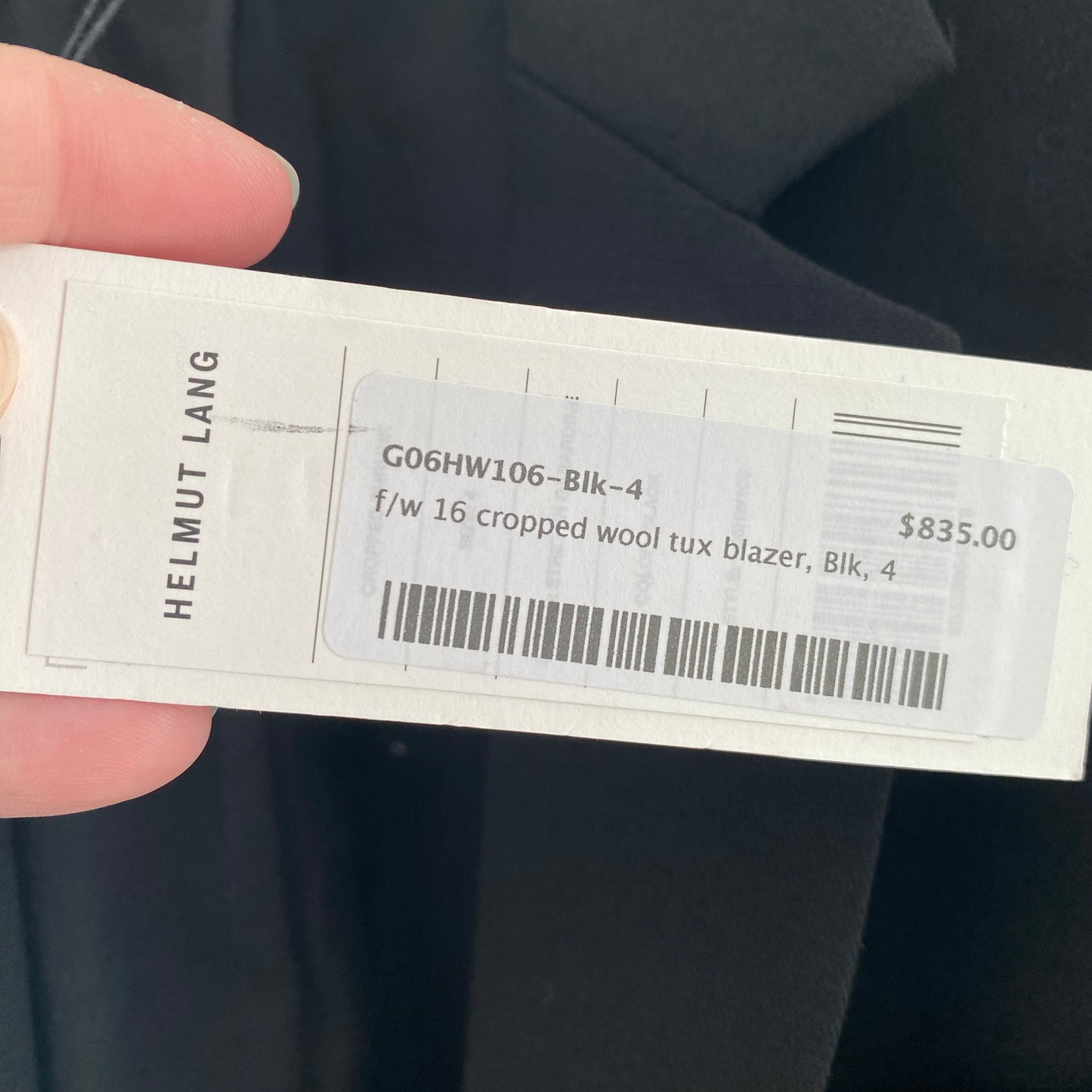 Helmut Lang Cropped Blazer in Black, size 4