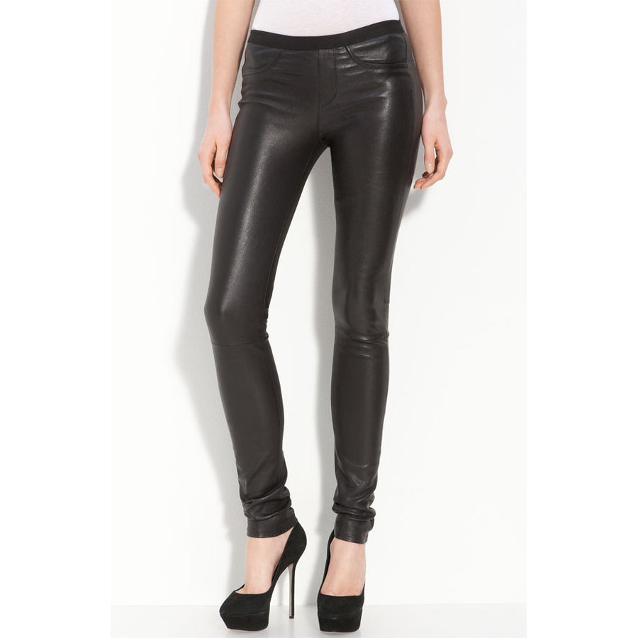 Helmut Lang Leather Leggings in Black, size 6