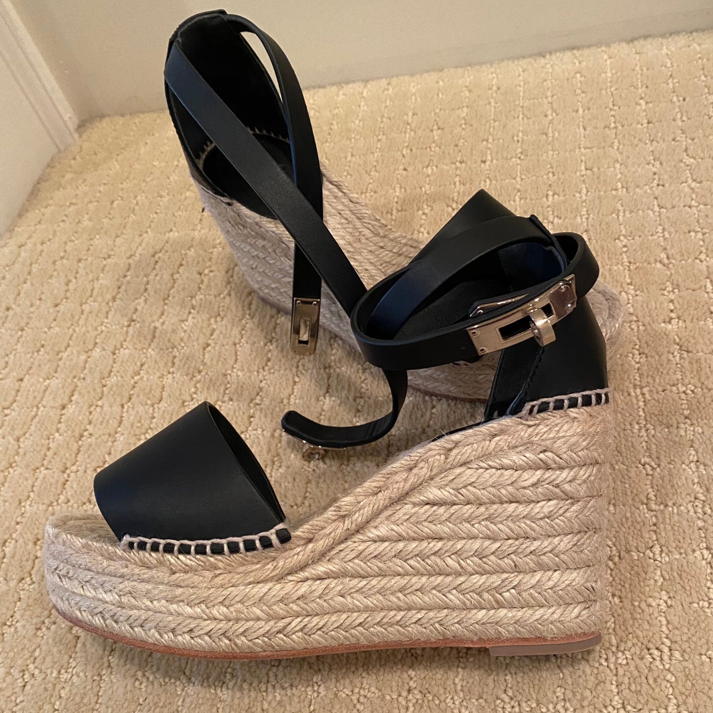 Plateforme d'espadrilles noires Hermes "Tipoli", taille 36