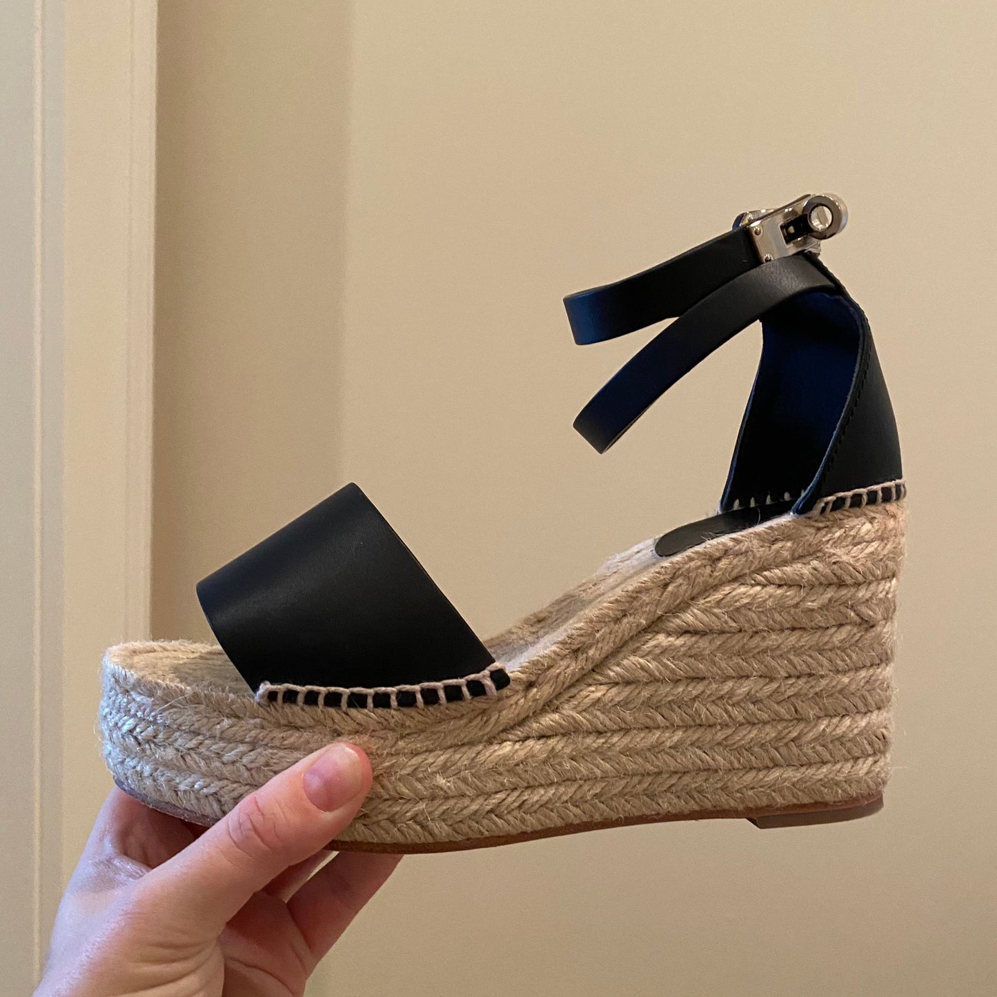 Plateforme d'espadrilles noires Hermes "Tipoli", taille 36