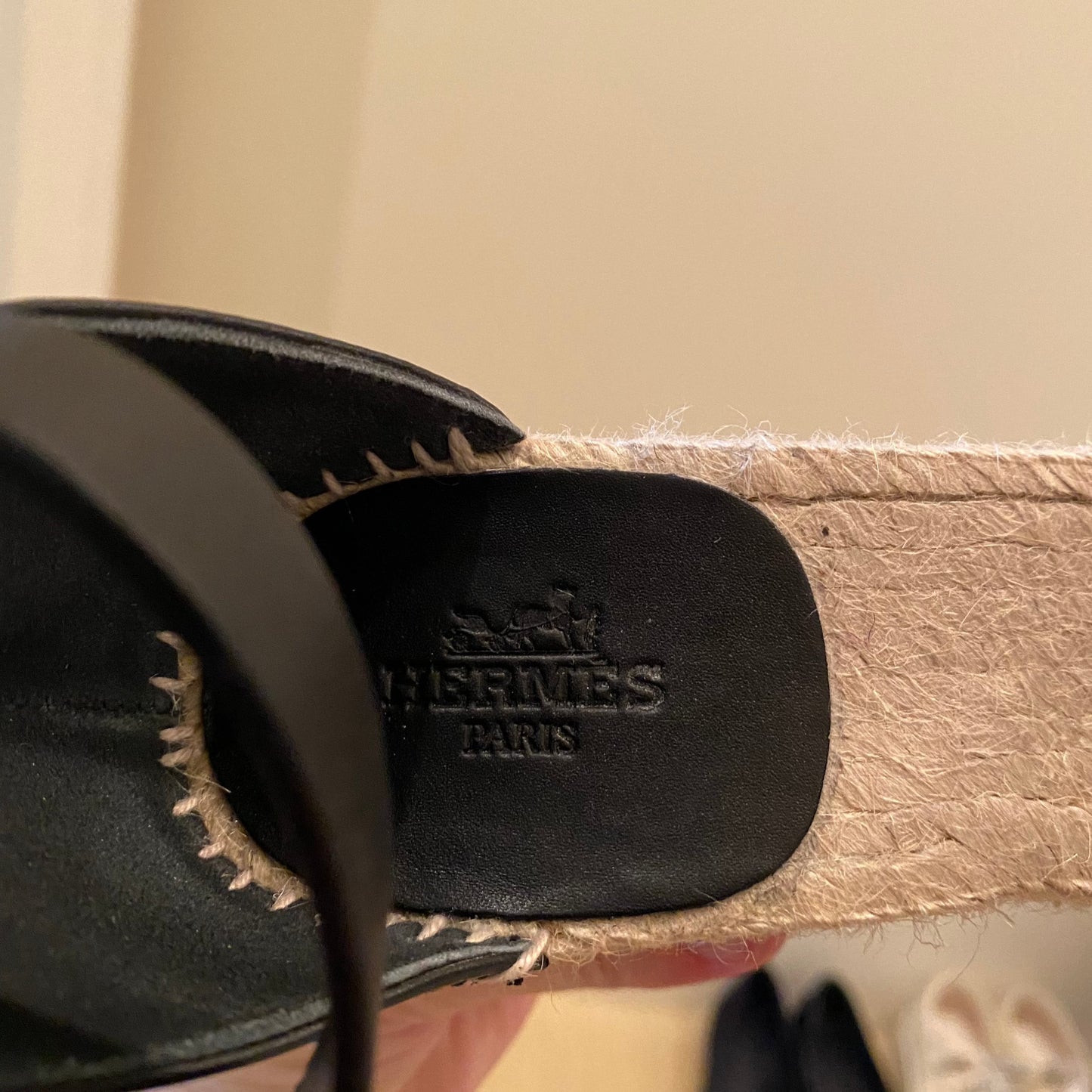 Plateforme d'espadrilles noires Hermes "Tipoli", taille 36