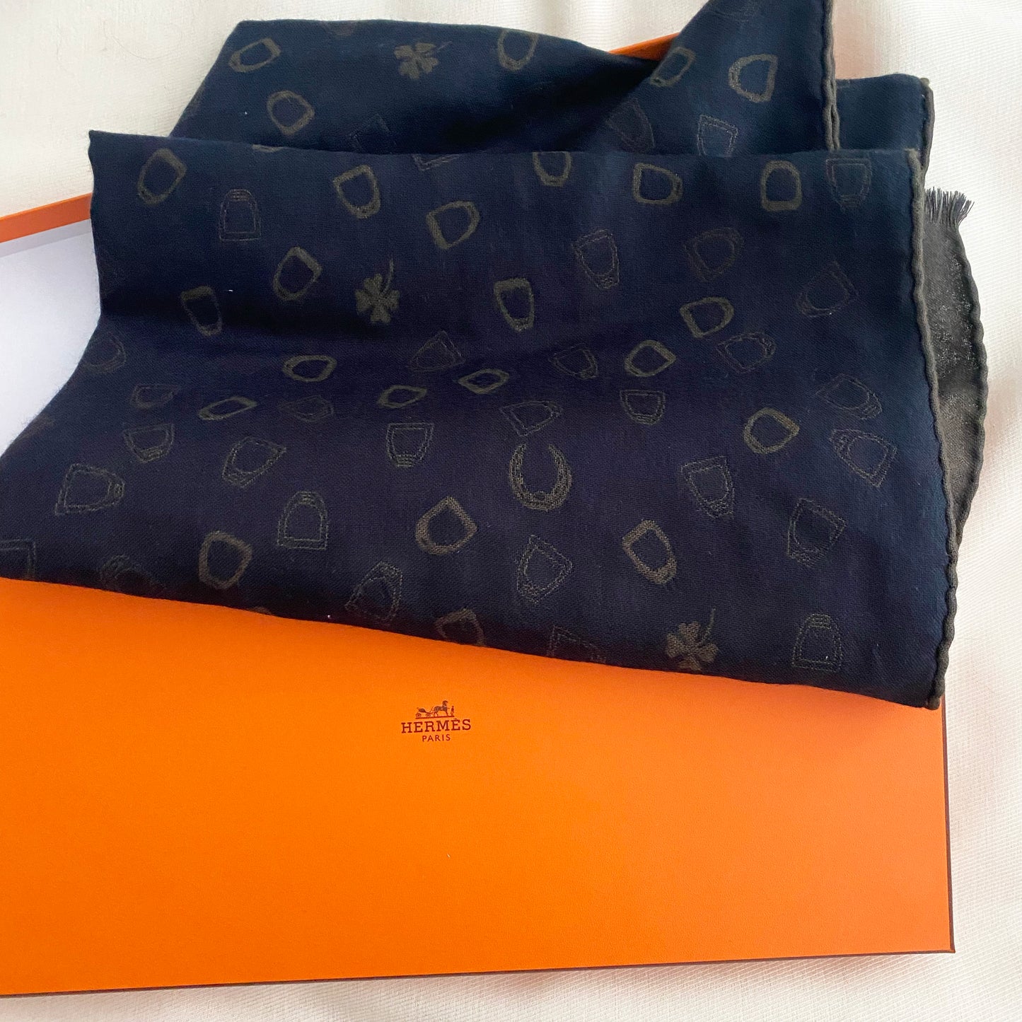 Hermes "Ladybird" Mens Cashmere/Silk Scarf in Marine/Bronze