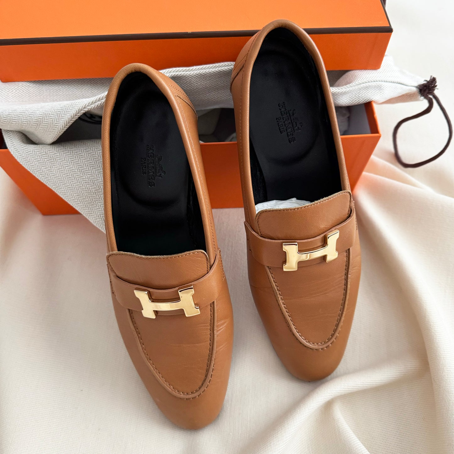 Hermes "Paris Moccasin" in Naturel, size 38