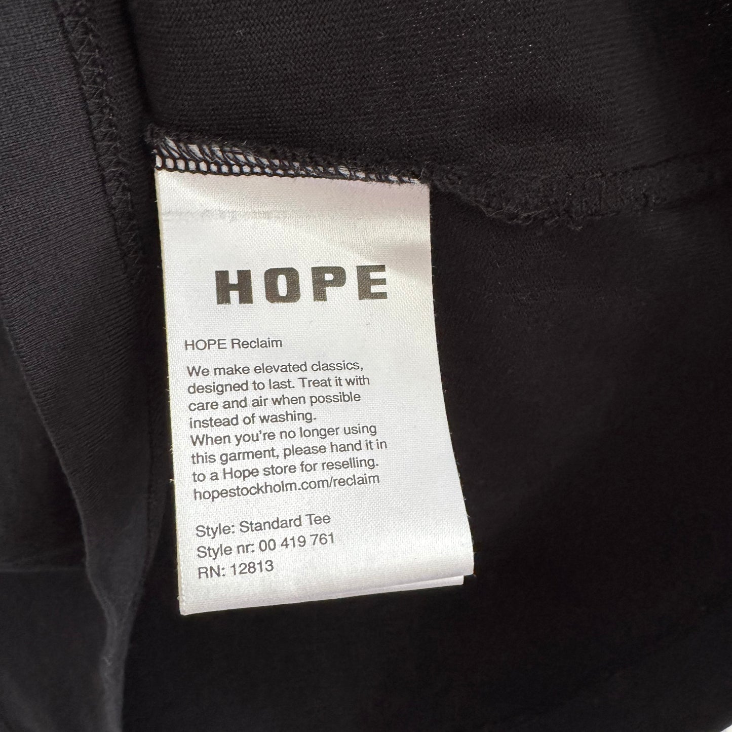 Hope Standard Tee Shirt in Black, size 38 (Medium)