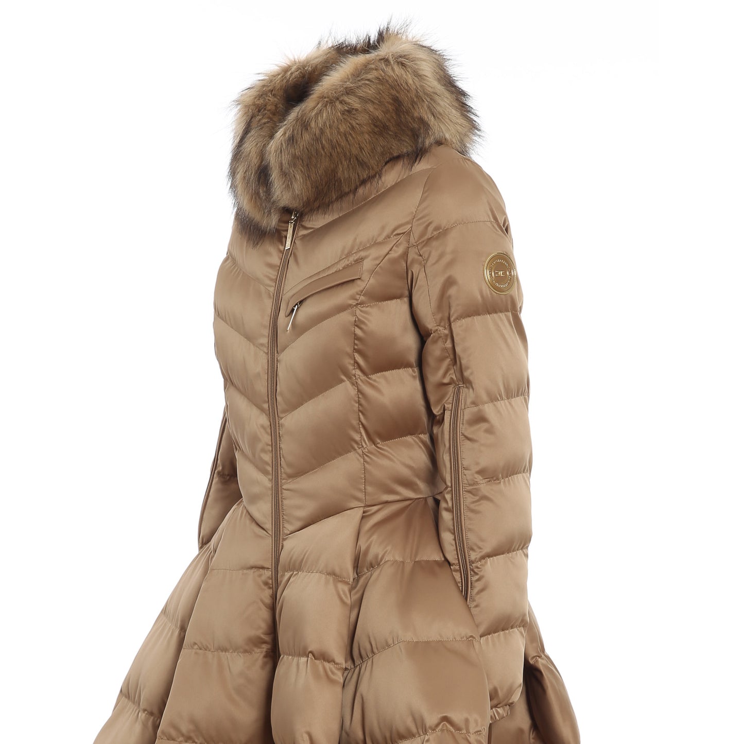 Elizabetta Franchi Flared Skirt Puffer in Beige, size 40IT (fits like size 2)