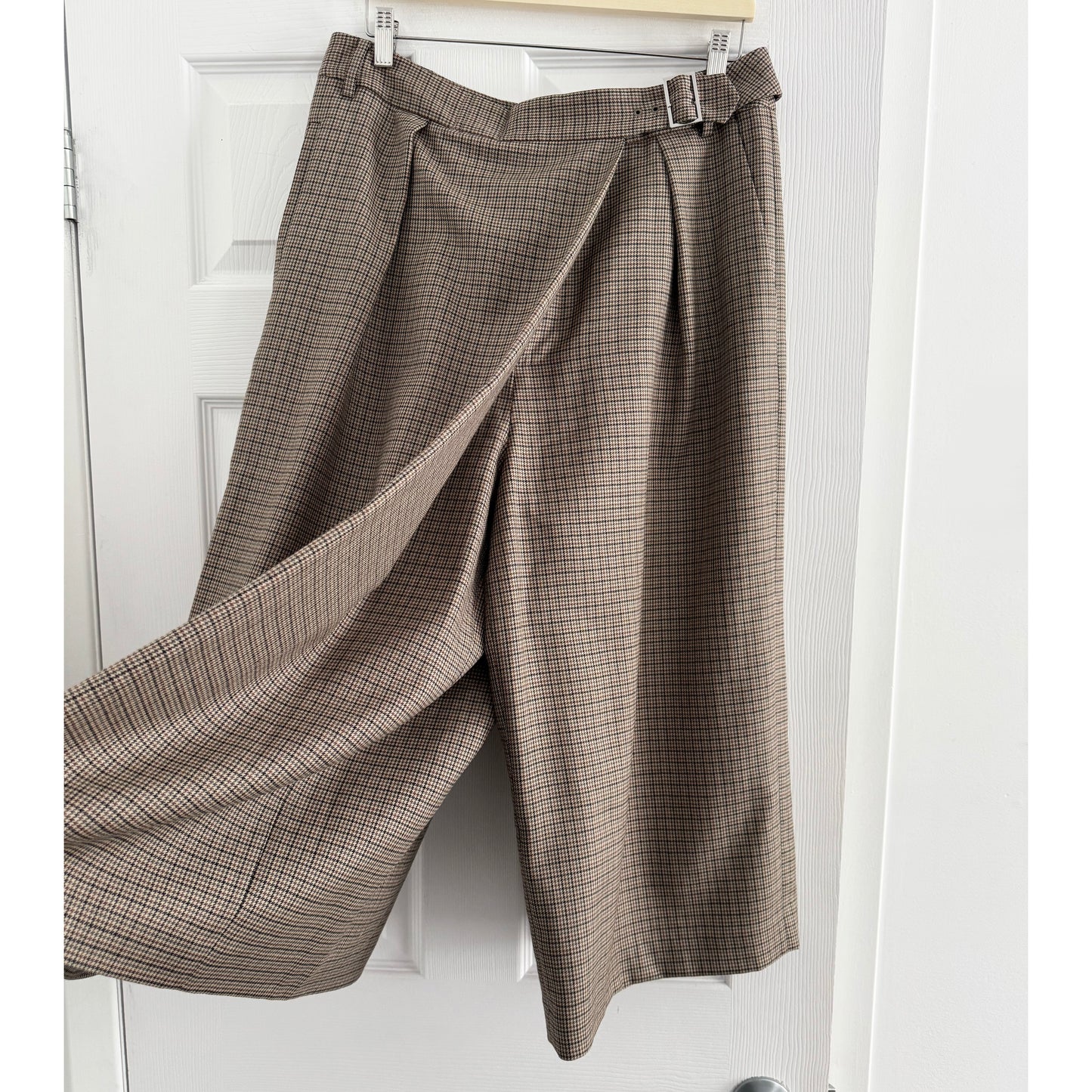 Tibi Thomas Menswear Check Wrap Culotte in Tan/Brown, size 8