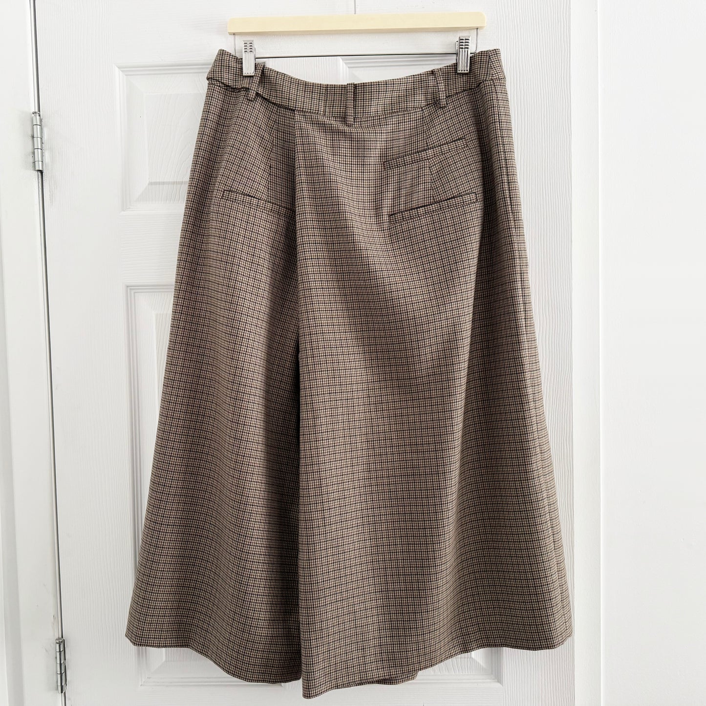 Tibi Thomas Menswear Check Wrap Culotte in Tan/Brown, size 8