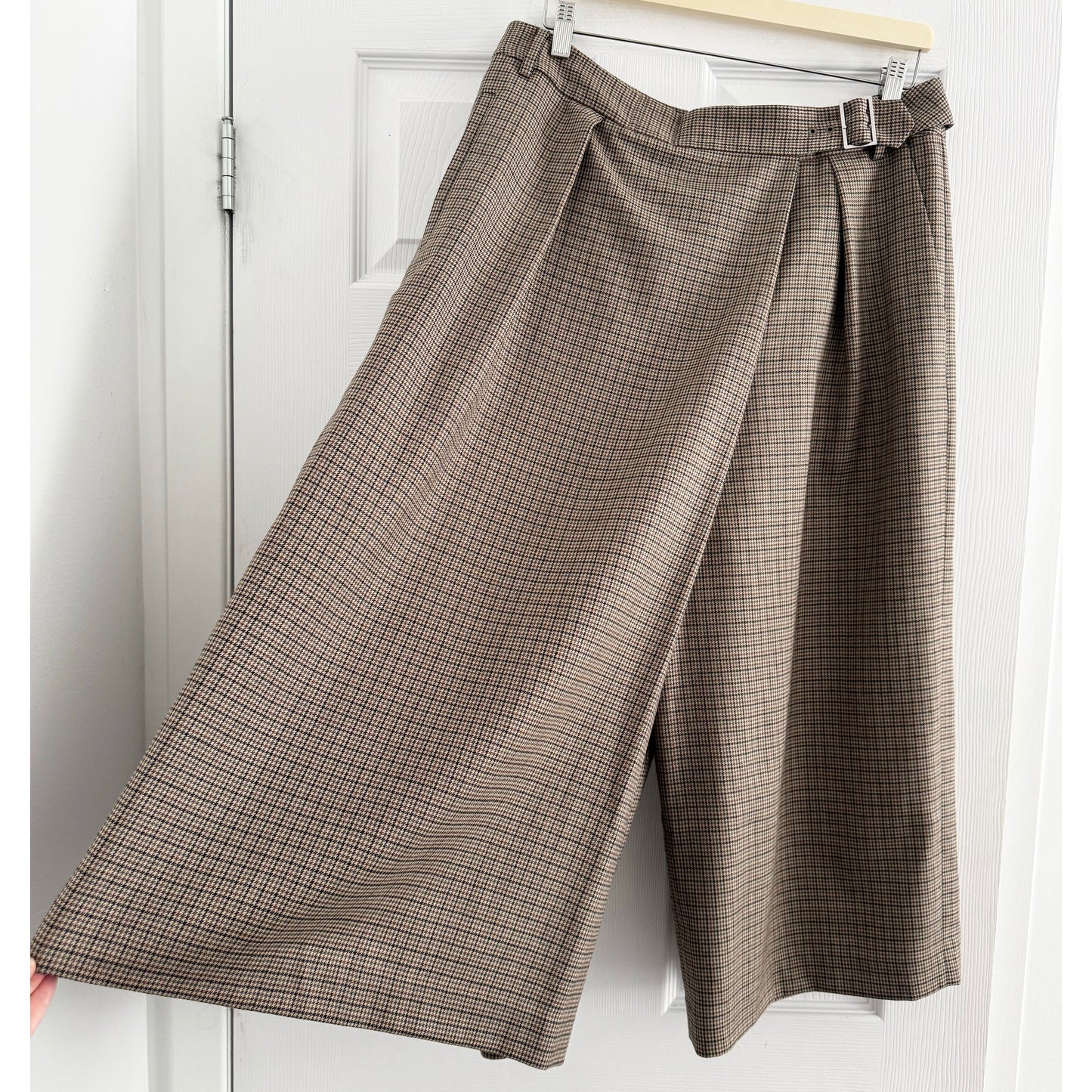 Tibi Thomas Menswear Check Wrap Culotte in Tan/Brown, size 8