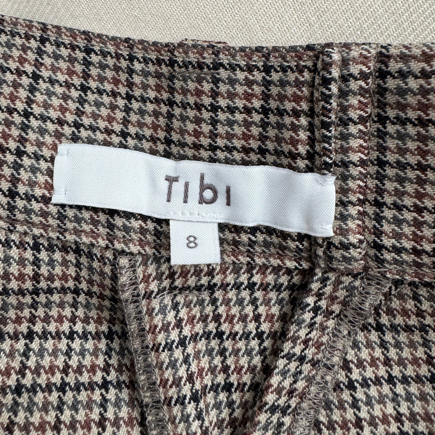 Tibi Thomas Menswear Check Wrap Culotte in Tan/Brown, size 8