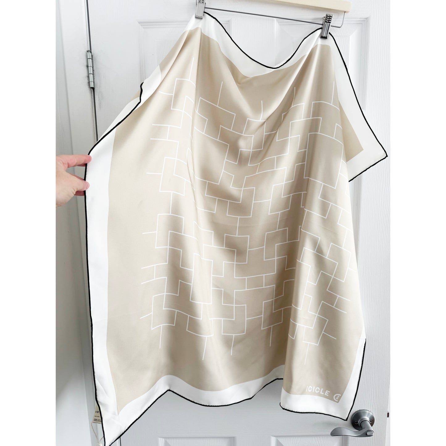 Icicle Silk Twill Square Scarf in Beige/Ivory/Black