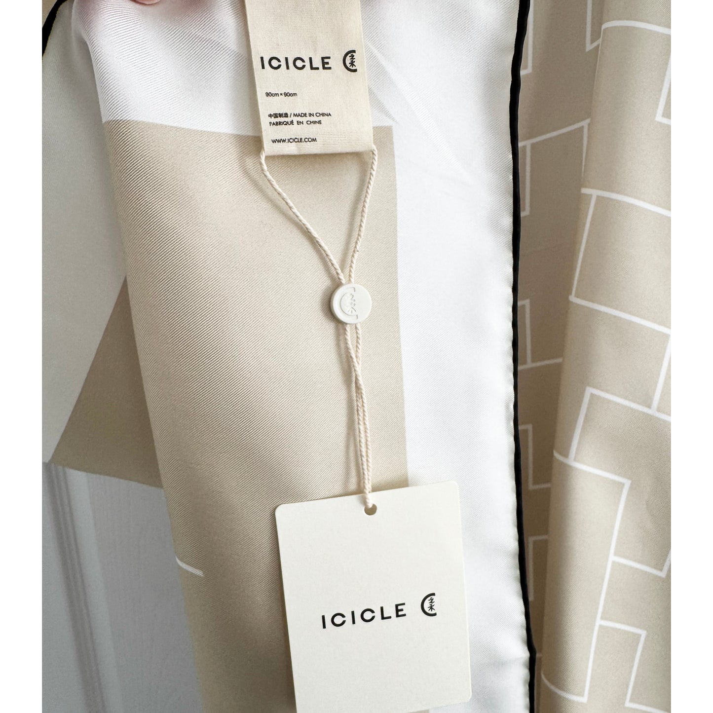 Icicle Silk Twill Square Scarf in Beige/Ivory/Black