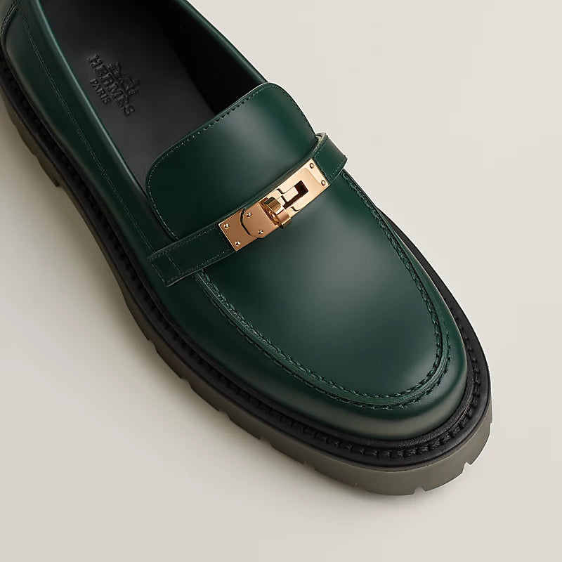 Hermes "Icone" Loafers in Green, size 37.5