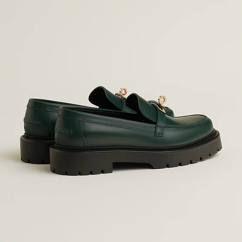 Hermes "Icone" Loafers in Green, size 37.5