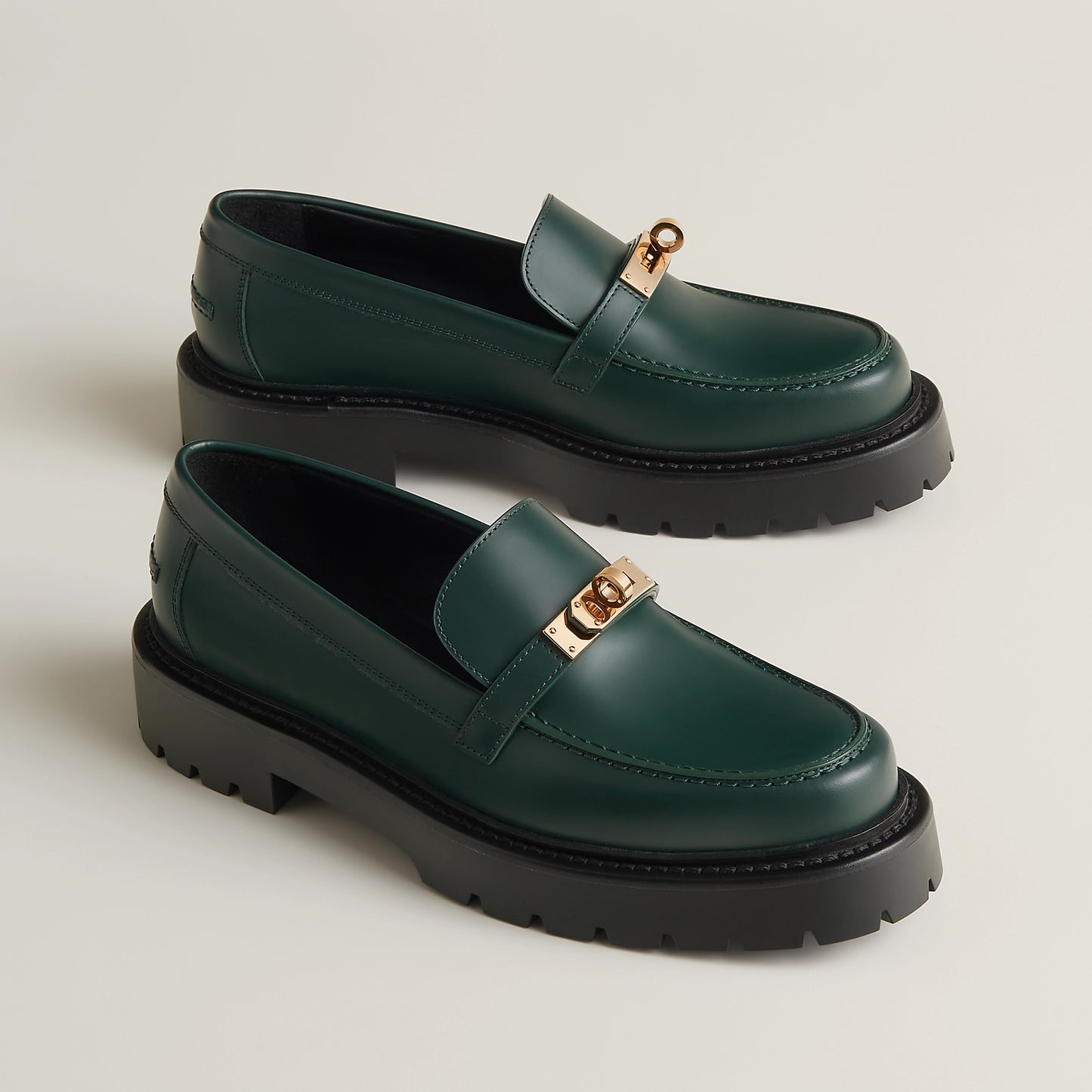 Hermes "Icone" Loafers in Green, size 37.5