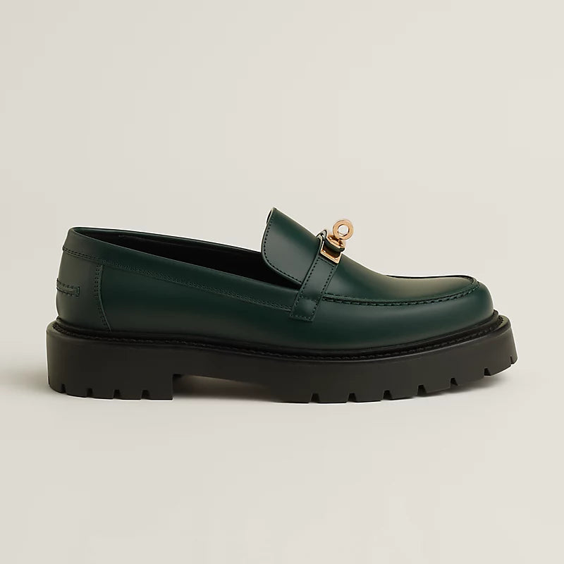 Hermes "Icone" Loafers in Green, size 37.5
