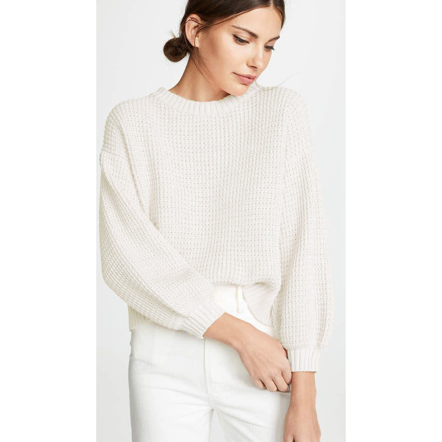 I Love Mr Mittens Cropped Waffle Knit Cotton Sweater in Off-White, size XS/S