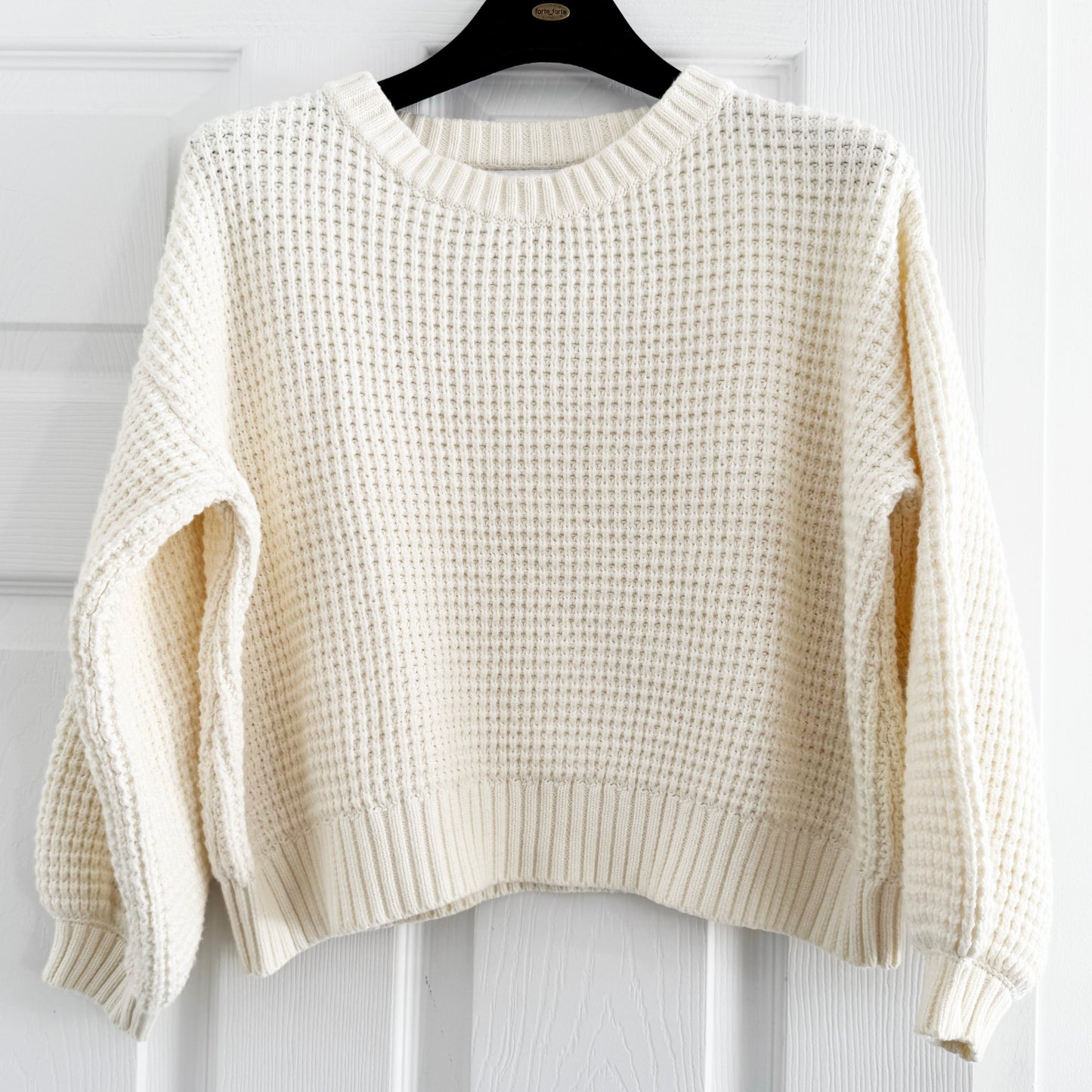 I Love Mr Mittens Cropped Waffle Knit Cotton Sweater in Off-White, size XS/S