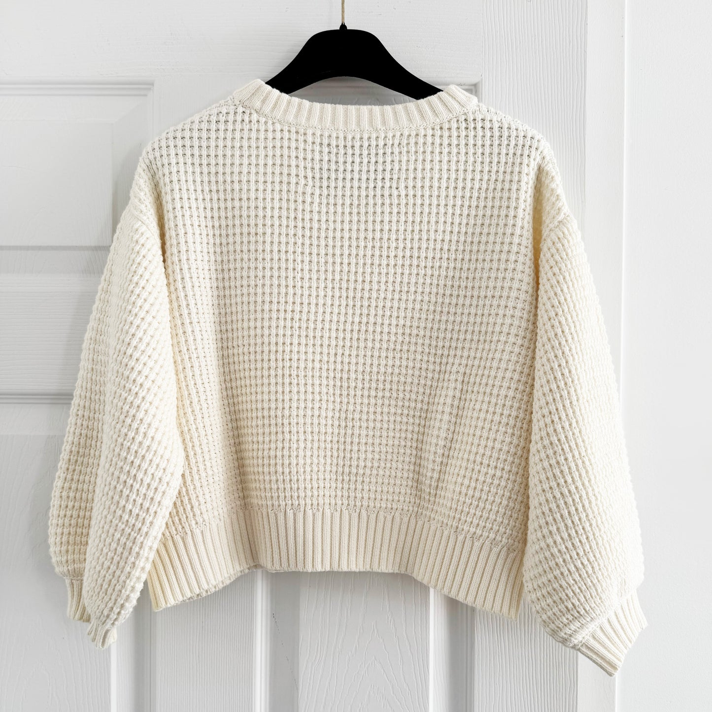 I Love Mr Mittens Cropped Waffle Knit Cotton Sweater in Off-White, size XS/S