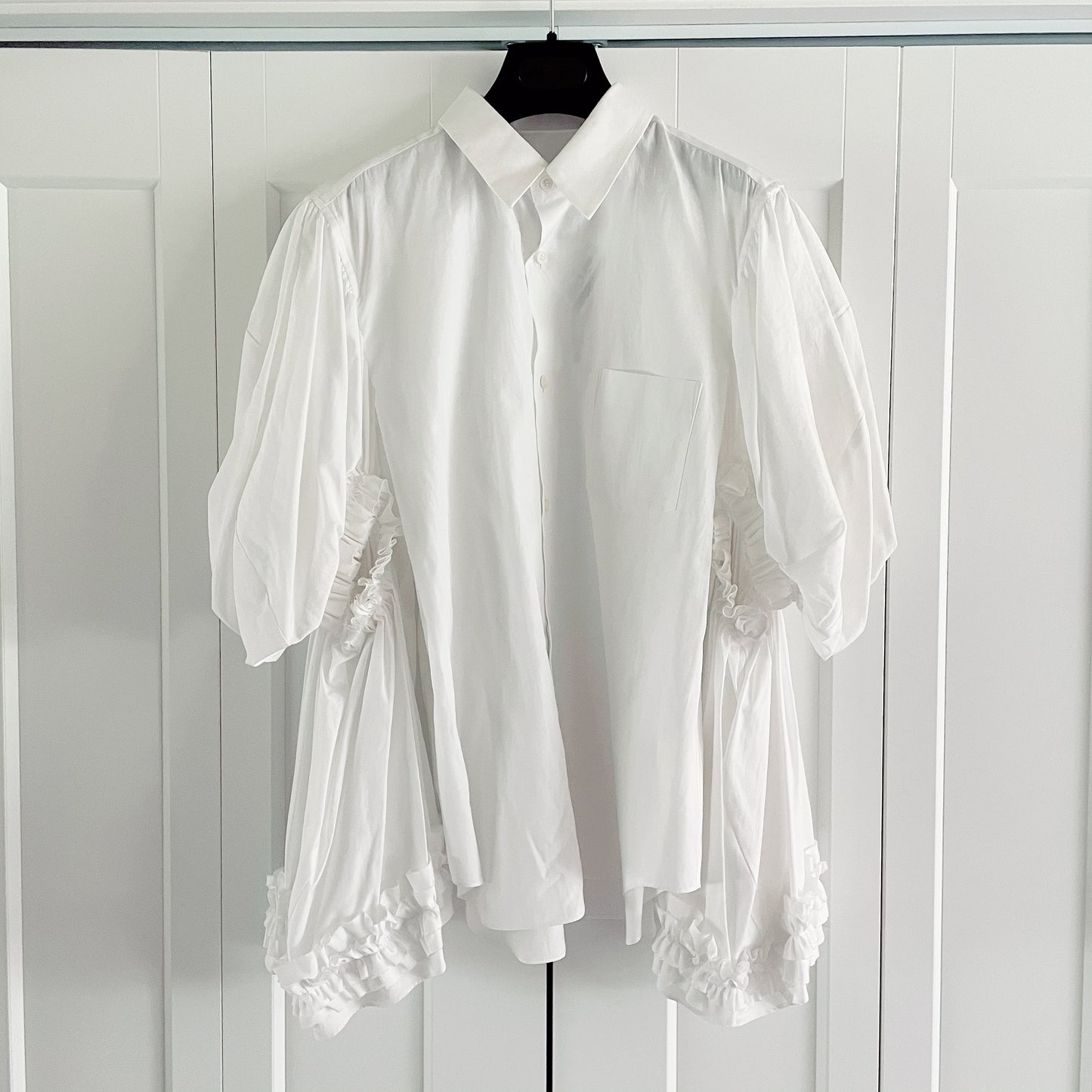 Comme des Garcons White Cotton Puff Sleeve Shirt, Size Large