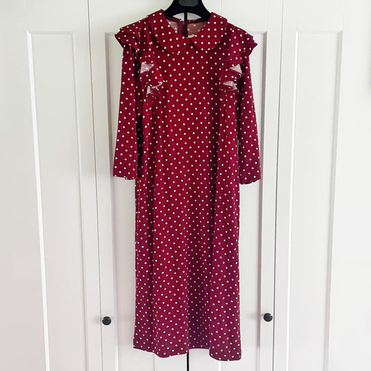 CDG Girl Dress in Dark red with off white polka dots, Size Small (fits S/M)