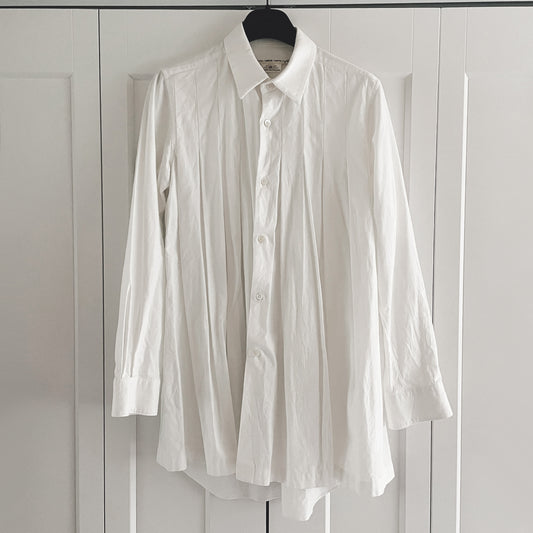 Comme Des Garcons White Pleated Button Up Shirt, size small (fits Medium)