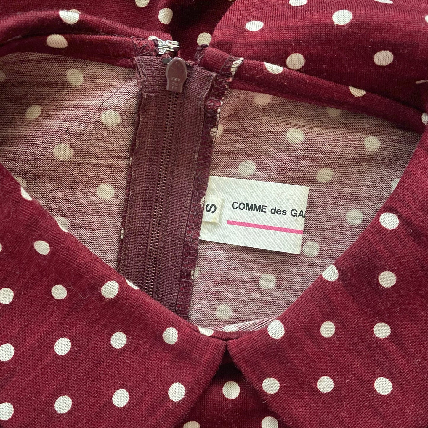 CDG Girl Dress in Dark red with off white polka dots, Size Small (fits S/M)