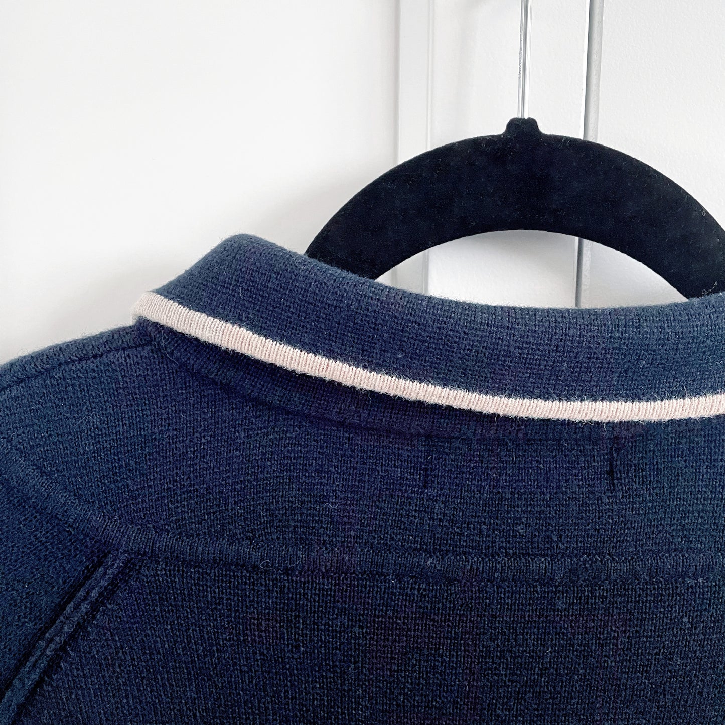 Y's by Yohji Yamamoto Blue knit sweater jacket with off white accent at collar, Size 2, good for Medium