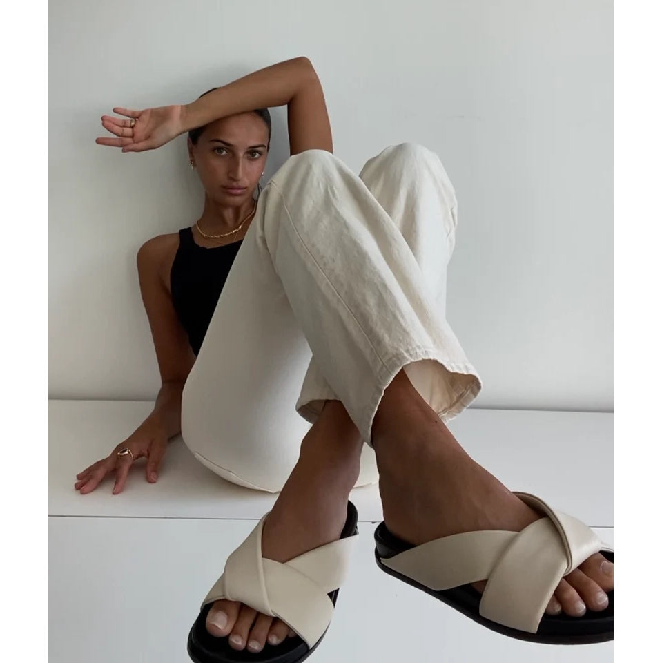 Emme Parsons "Folded Slide" Sandals in Ivory Nappa, size 37