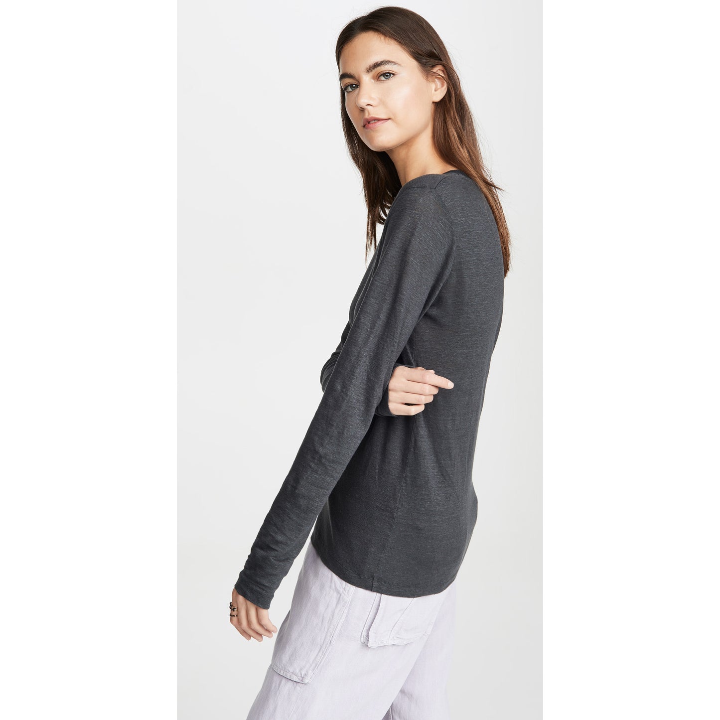 Isabel Marant Etoile Grey Linen Long Sleeve T-Shirt, size XS