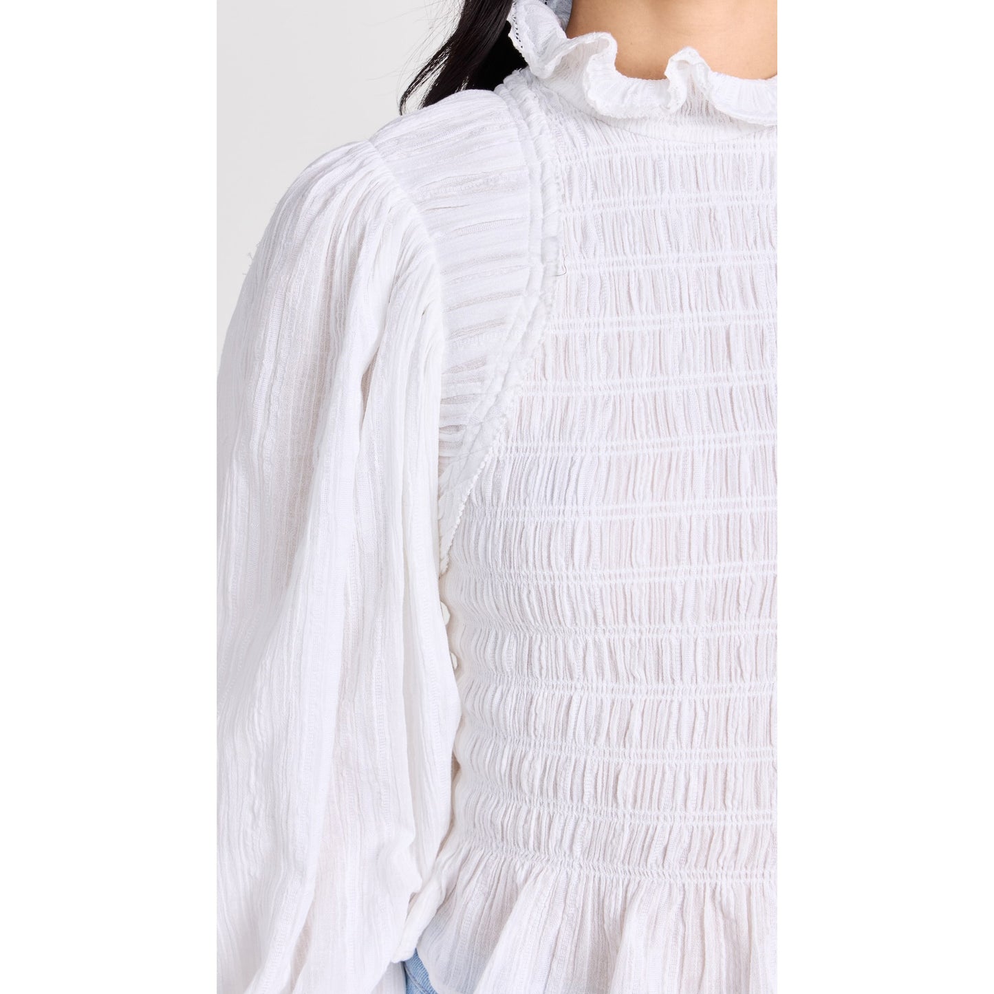 Isabel Marant Etoile "Idris" Smocked Top in White, size 38 (Size Small)