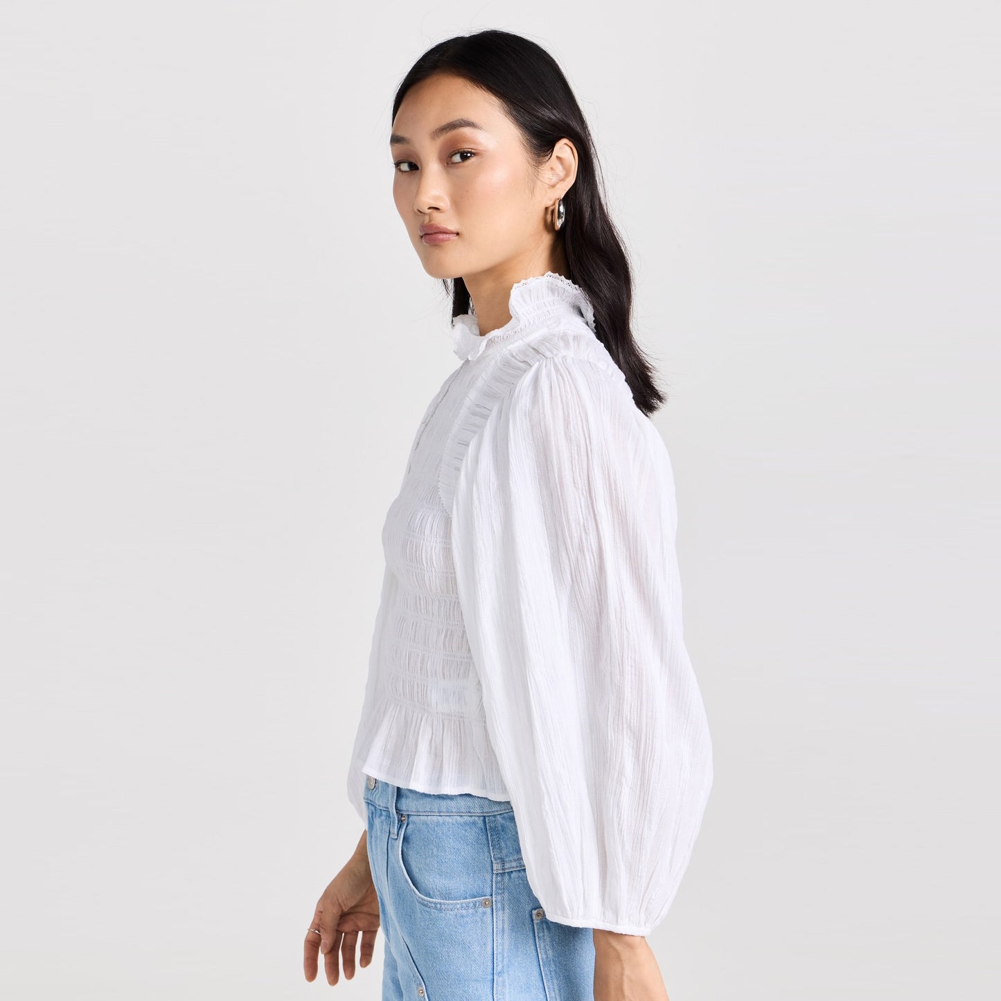 Isabel Marant Etoile "Idris" Smocked Top in White, size 38 (Size Small)