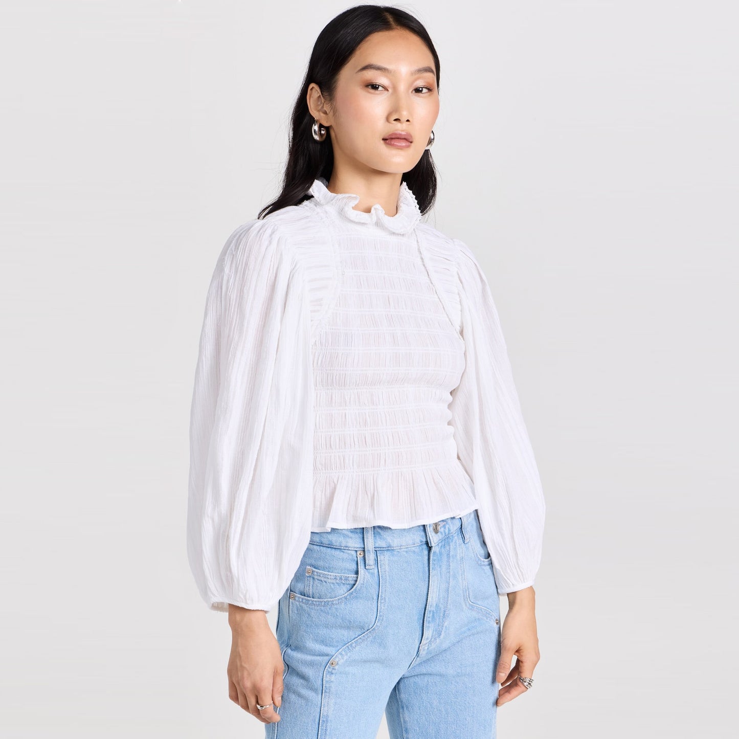 Isabel Marant Etoile "Idris" Smocked Top in White, size 38 (Size Small)