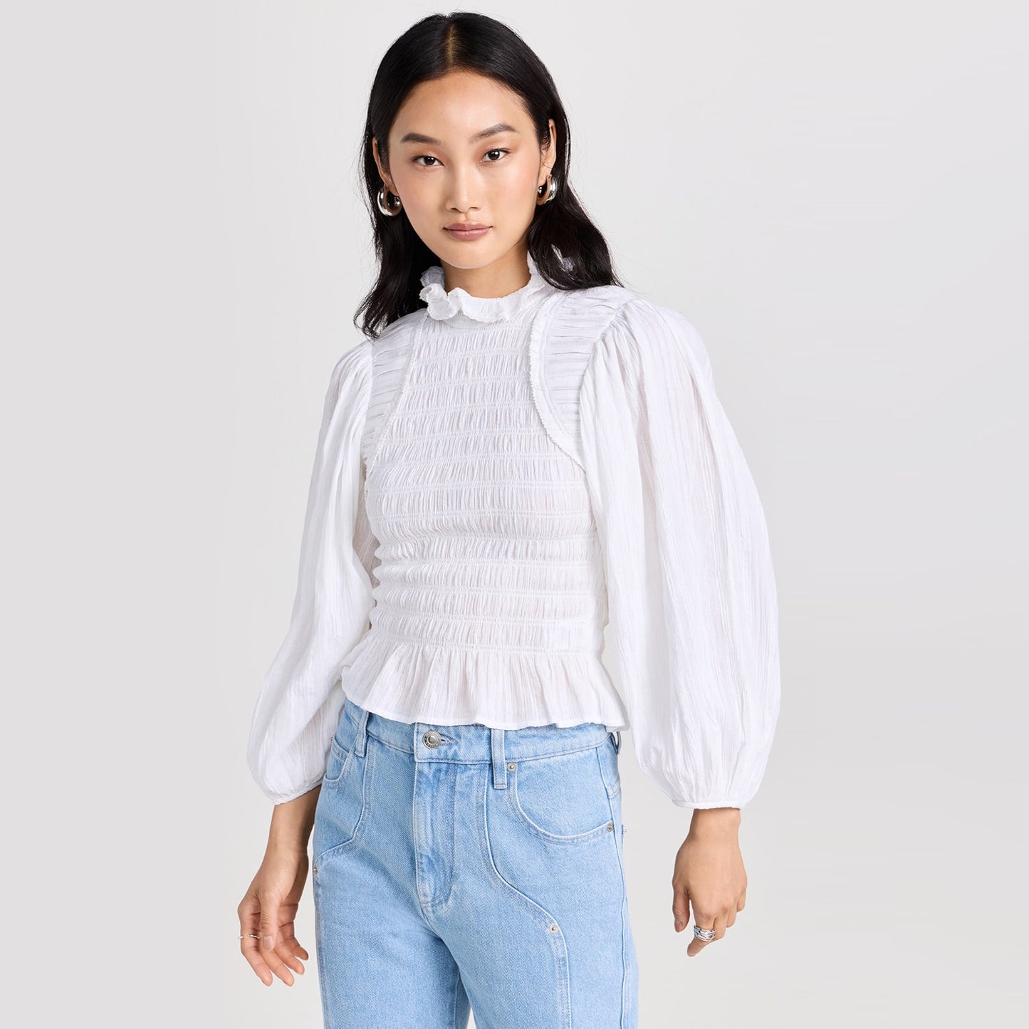 Isabel Marant Etoile "Idris" Smocked Top in White, size 38 (Size Small)