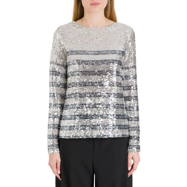IN THE MOOD FOR LOVE "Carita" Striped Sequin Top in Silver, size XS