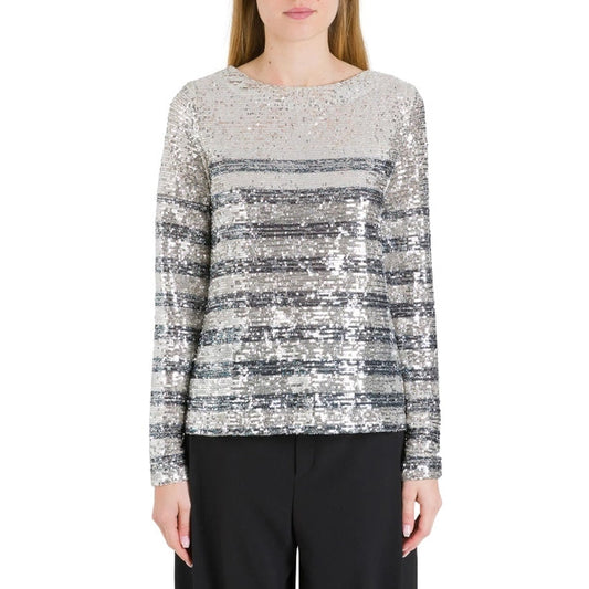 IN THE MOOD FOR LOVE "Carita" Striped Sequin Top in Silver, size XS