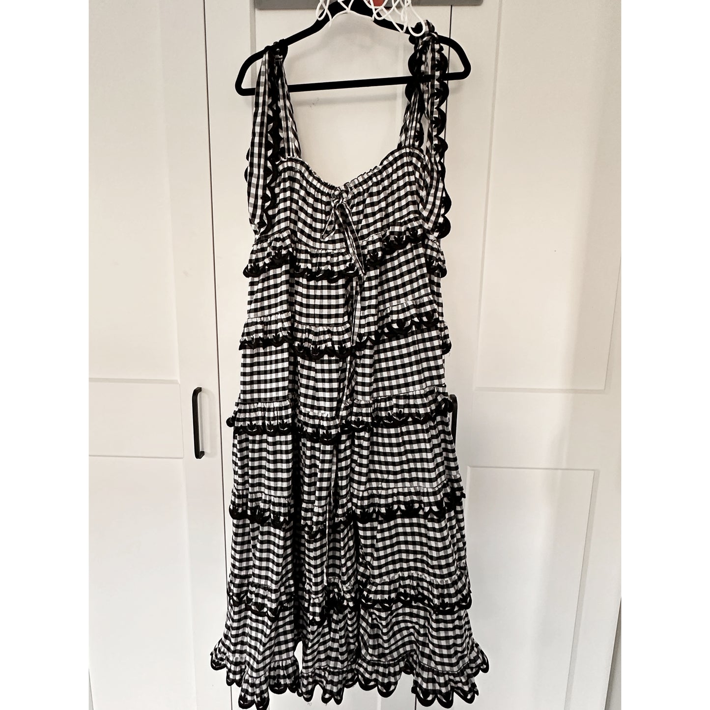 Innika Choo Scallopped Frill Smock Dress in Black Gingham, size "2" (aka medium)