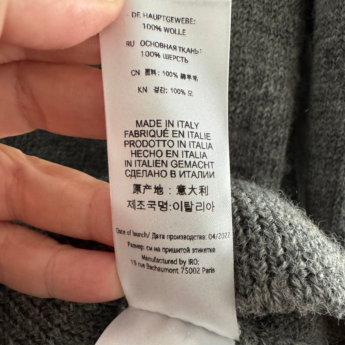 IRO "Nino" Sweater in Grey, size Small
