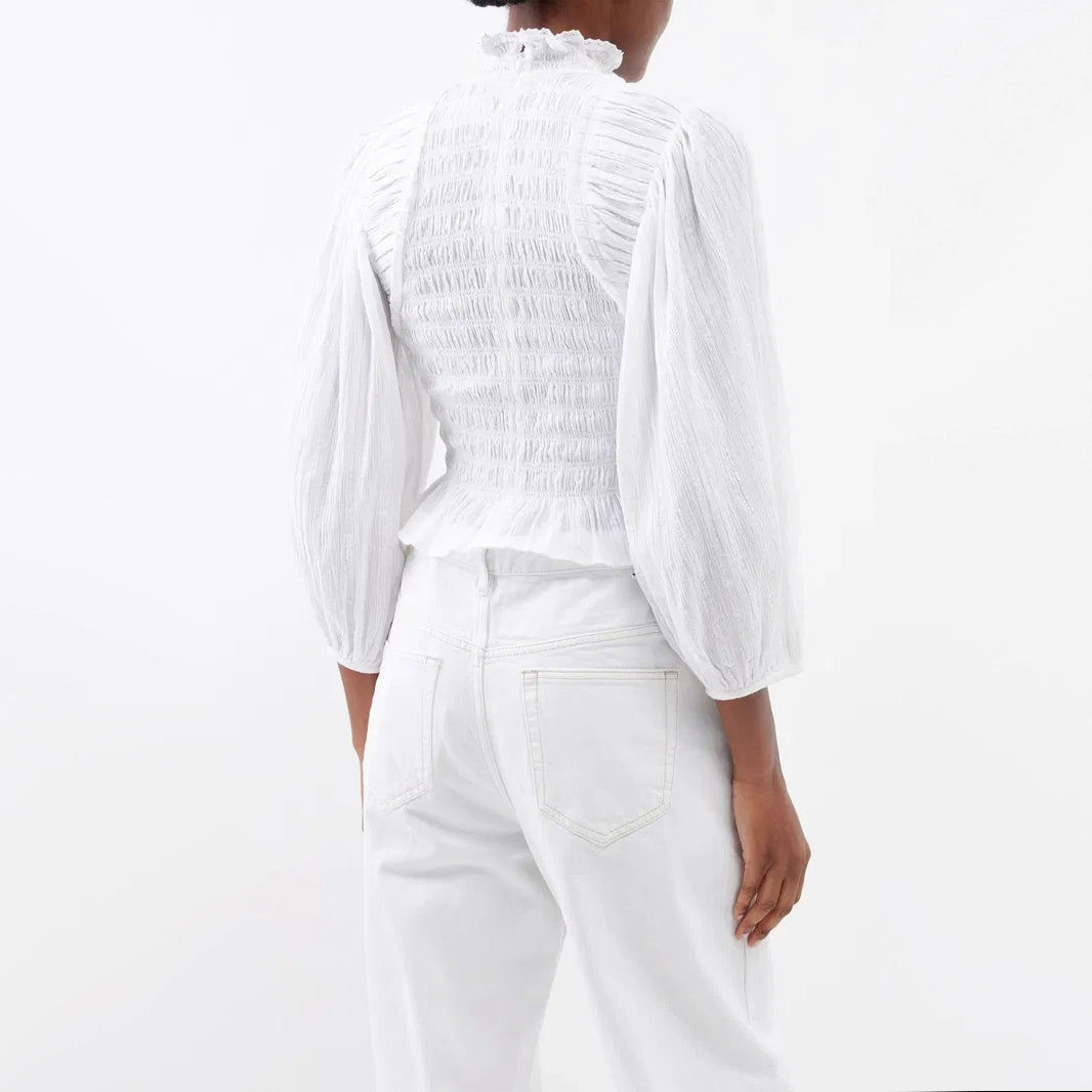 Isabel Marant Etoile "Idris" Smocked Top in White, size 38 (Size Small)