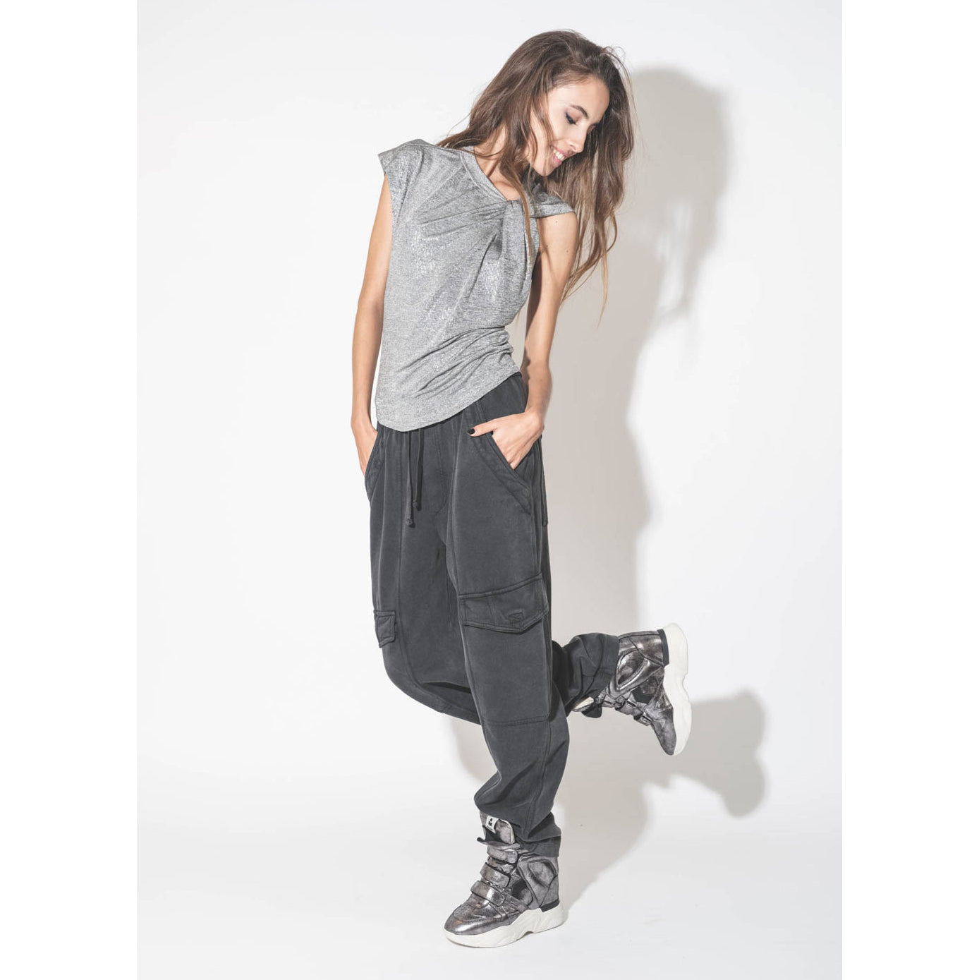 Isabel Marant Etoile "Peorana" Cargo Sweatpant in Faded Black, size 36