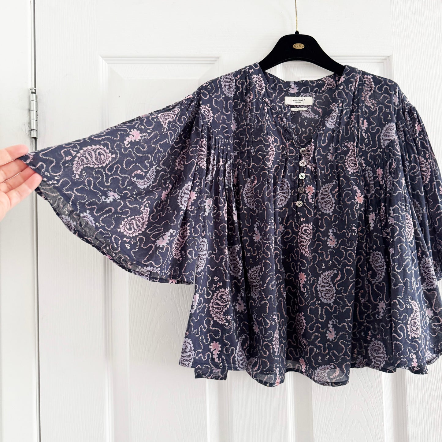 Isabel Marant Etoile "Algari" Printed Cotton Blouse in Purple, size 36 (size small)