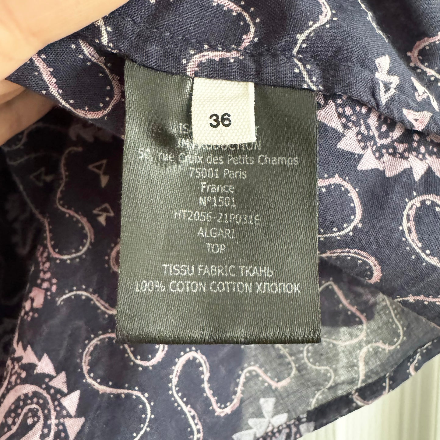 Isabel Marant Etoile "Algari" Printed Cotton Blouse in Purple, size 36 (size small)