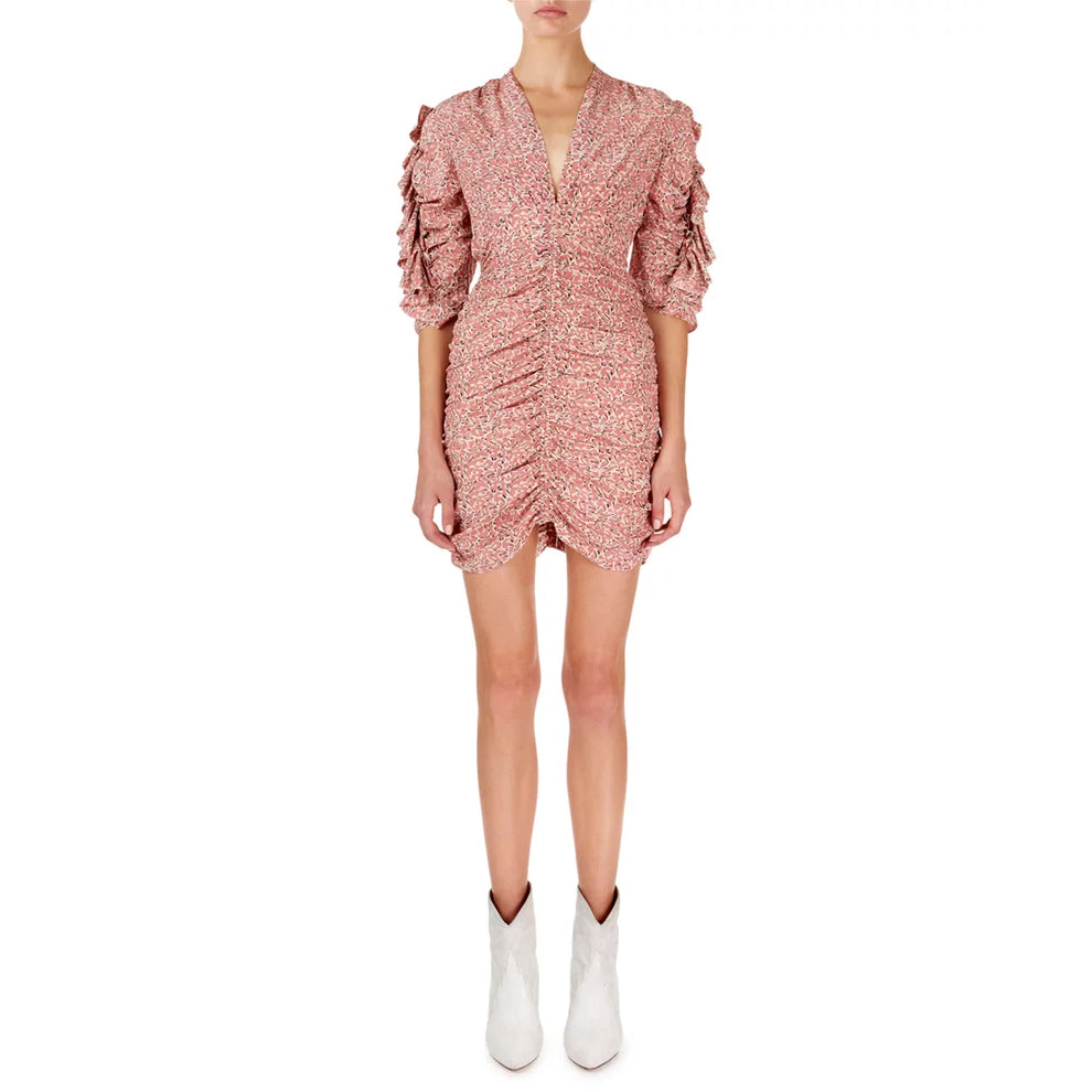 Isabel Marant "Andor" Printed Silk Dress in Pink, size 44