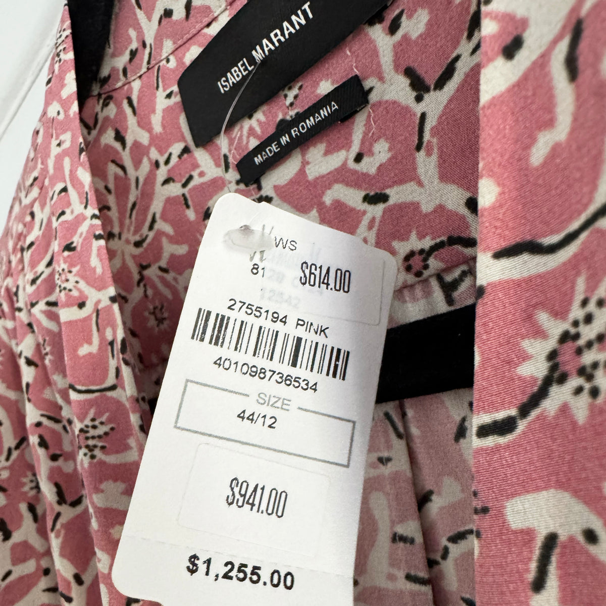 Isabel Marant "Andor" Printed Silk Dress in Pink, size 44