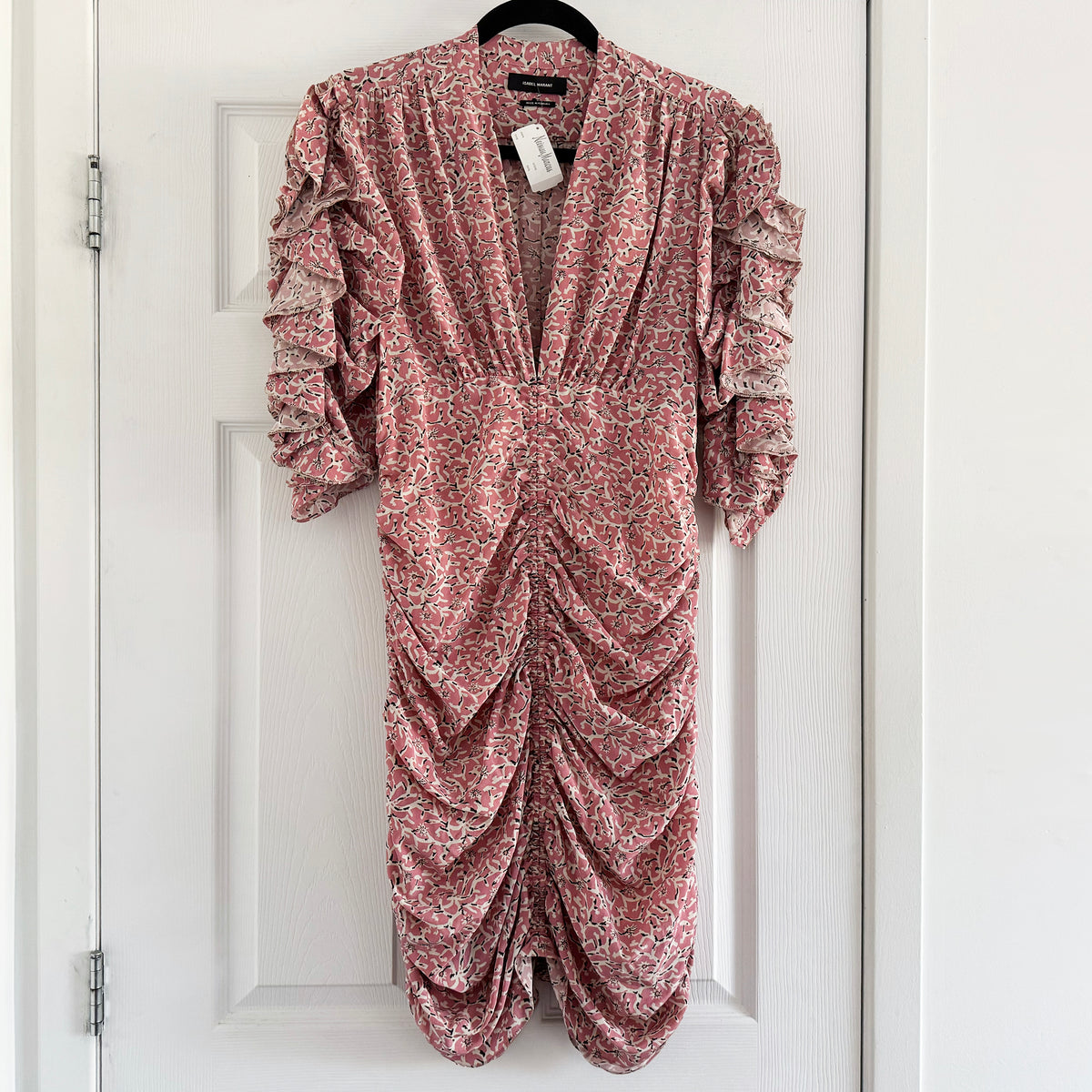Isabel Marant "Andor" Printed Silk Dress in Pink, size 44