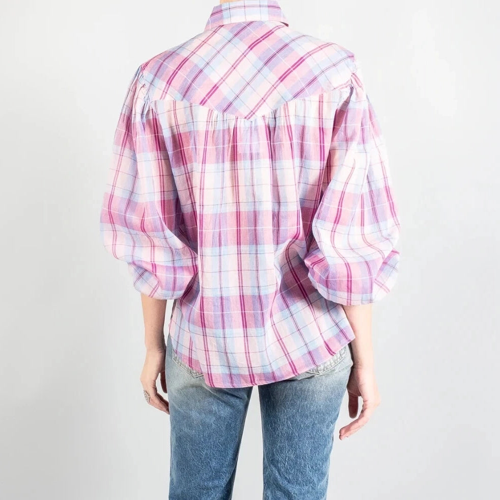 Isabel Marant Etoile "Bethany" Plaid Top in Pink/Blue, size 36 (fits Size Small)