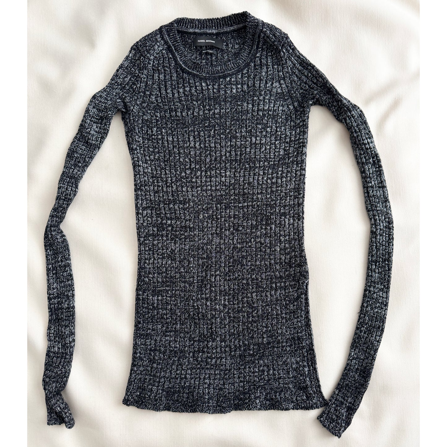 Isabel Marant Wool/Linen Long Sleeve Heathered Knit in Black/Silver, size 34 (XS)