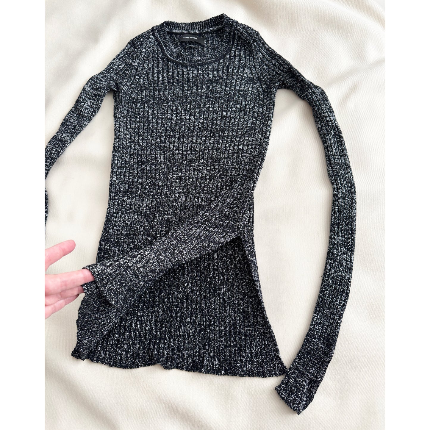 Isabel Marant Wool/Linen Long Sleeve Heathered Knit in Black/Silver, size 34 (XS)