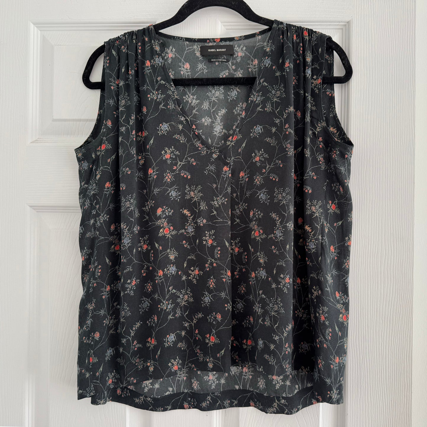 Isabel Marant Dark Floral Printed Silk Top, size 34